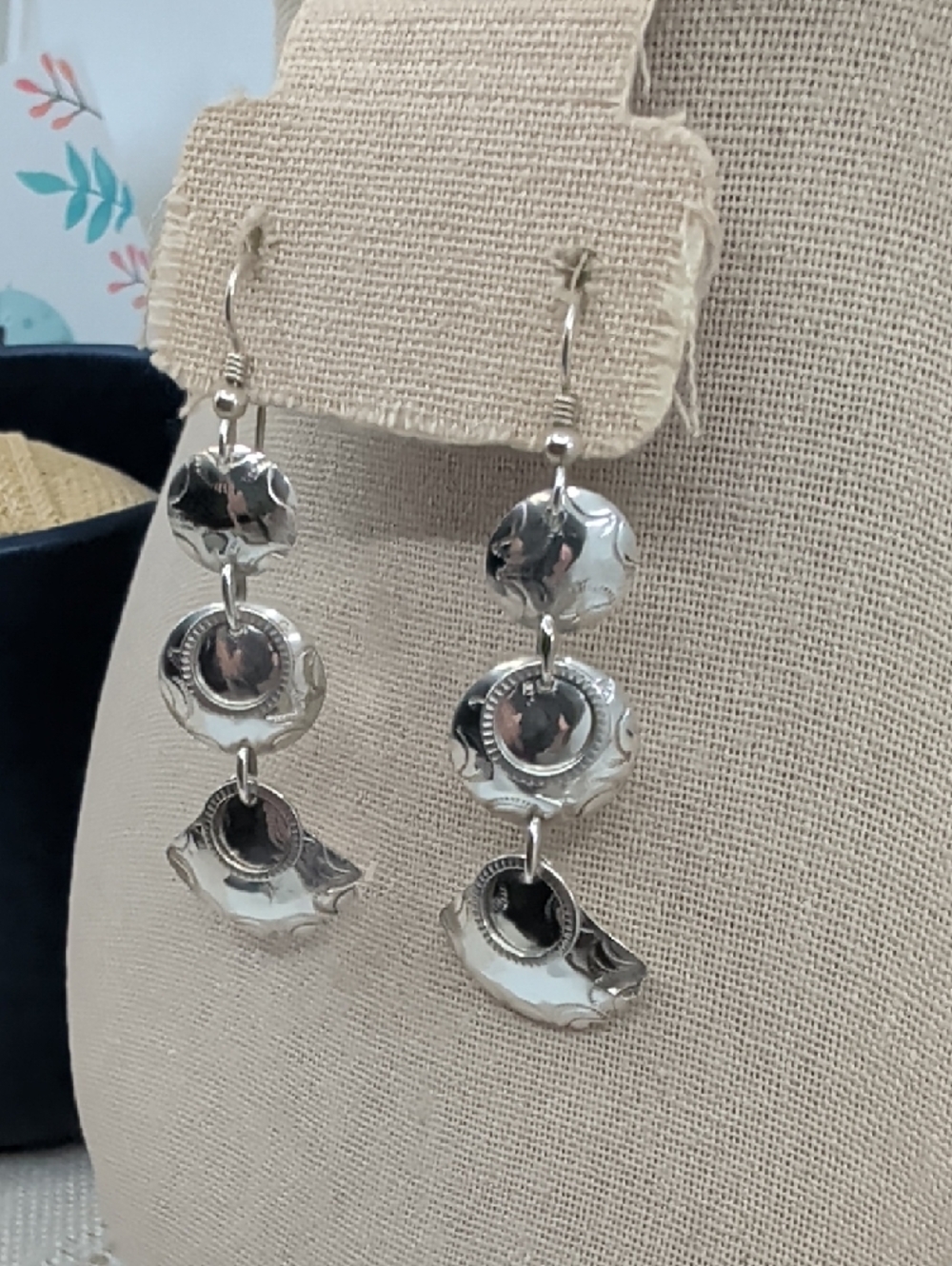 Handmade Sterling Silver Seashell Dangle Earrings Florida Keys Artisan - Picture 7 of 17
